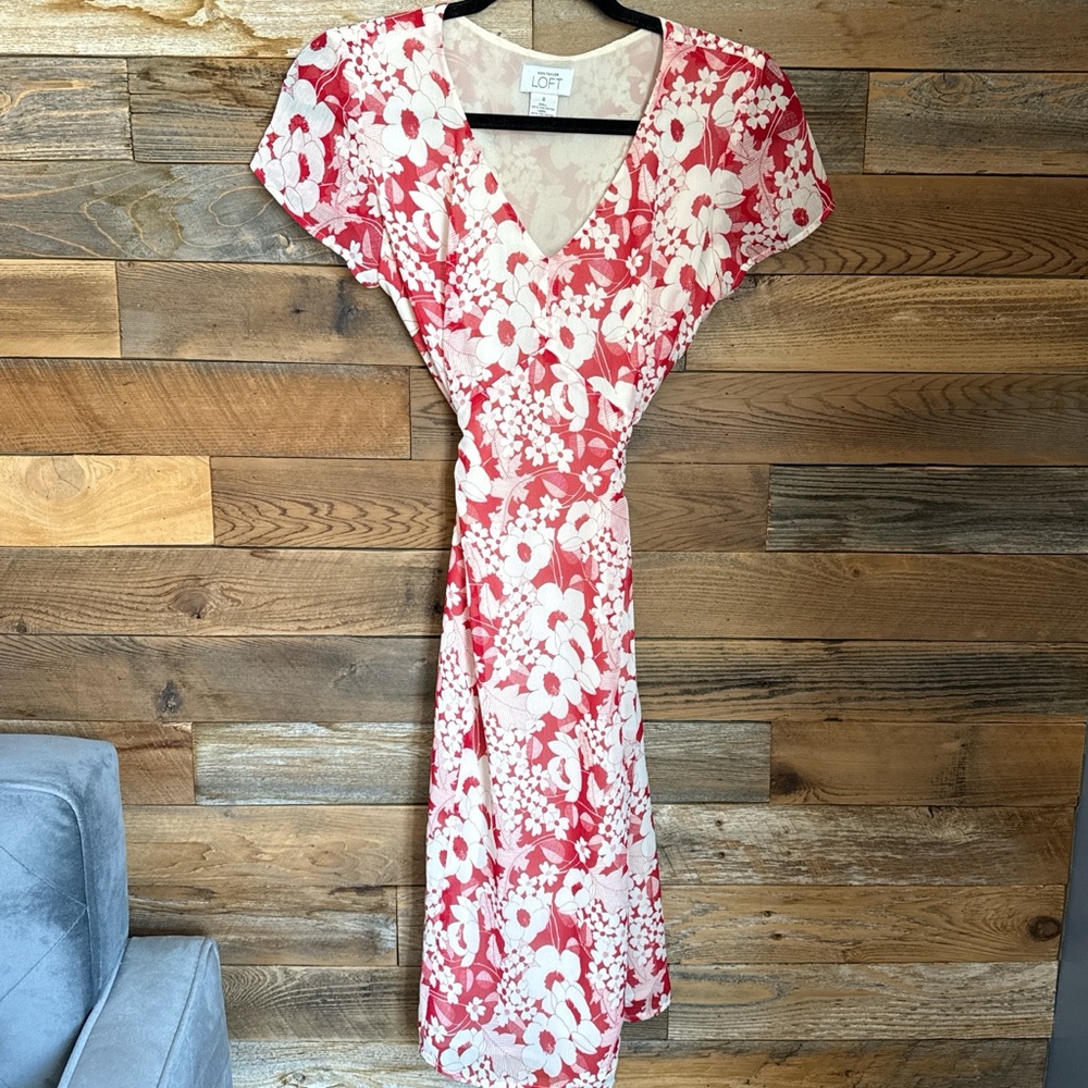 LOFT Red and White Floral Maxi Dress